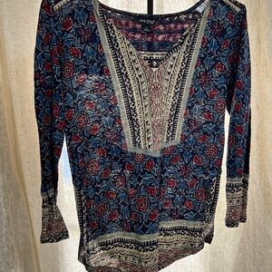 Lucky Brand Blue and Red Floral Blouse